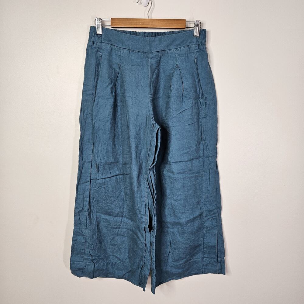 Athleta Playa Linen Wide Leg Crop Pant Teal Size 8